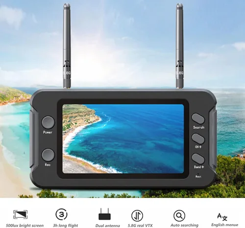 Vista 2 de Monitor FPV, resolución IPS de 4.3 pulgadas 800 x 480, función DVR de 5.8 GHz 40 canales, pantalla de visualización RC Drone con búsqueda