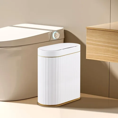 Vista 2 de ELPHECO Basurero de baño con tapa de 2.5 galones impermeable con sensor de movimiento, papelera automática para decoración de baño para dormitorio