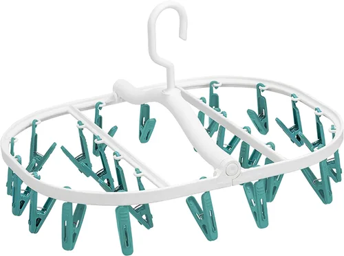 Vista 9 de Percha de secado de ropa plegable portátil de alta calidad con 12 clips, estante de secado de plástico antioxidante para calcetines, lencería