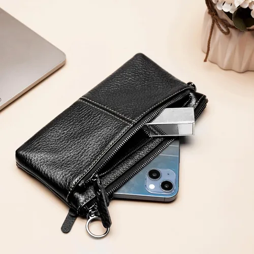 Vista 4 de cartera para mujer, Negro-3, Bolso grande para mujer, correa de muñeca para teléfono celular