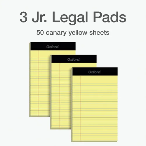 Vista 6 de Oxford Blocs legales de 5 x 8 pulgadas, paquete de 3, rayado estrecho en ambos lados, papel amarillo canario, 50 hojas perforadas por bloc