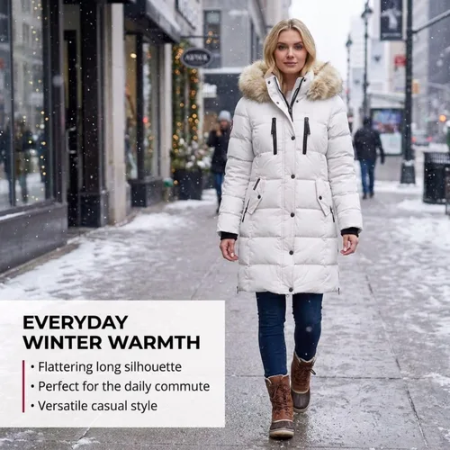 Vista 2 de CANADA WEATHER GEAR - Abrigo largo acolchado para mujer - Parka con capucha de piel sintética resistente al viento y al agua para invierno Blanco