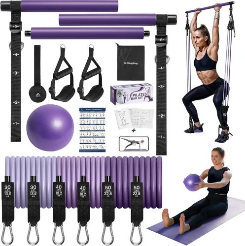Vista 14 de Upgraded Pilates Bar Kit with Resistance Bands Natural Latex for Women & Men, Heavy-Duty Stainless Steel Multifunctional Yoga Pilates Stick for Home