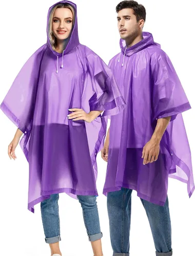 Vista 55 de Paquete de 2 ponchos de lluvia para adultos, reutilizables, impermeables, de supervivencia, emergencia, resistente, con capucha con cordón