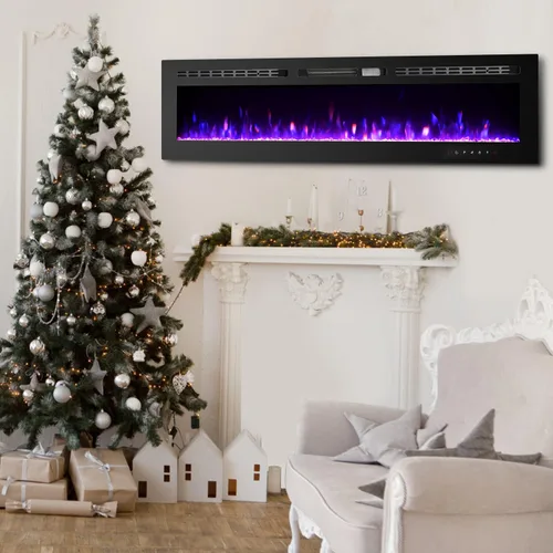 Vista 2 de EROMMY Chimenea eléctrica de 60 pulgadas, chimenea empotrada y montada en la pared con temporizador, de pie, control remoto, pantalla táctil