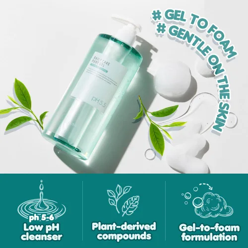 Vista 3 de EUNYUL Daily Care Pure Gel Foam Cleanser, 17.3 fl oz (17.3 fl oz), limpiador facial coreano con bomba, lavado facial diario suave