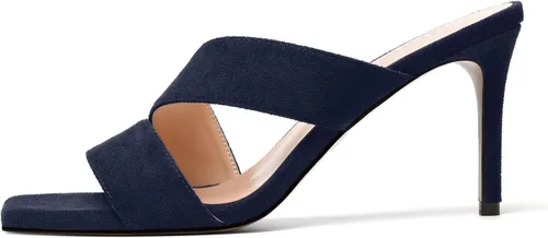 Vista 2 de MODENCOCO Sandalias de tacón alto con punta cuadrada y puntera cuadrada para mujer, de gamuza, de 3.5 pulgadas
