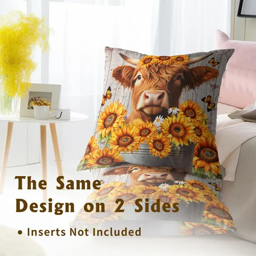 Vista 216 de Giwawa Juego de 2 fundas de almohada decorativas con diseño floral de girasol de 16 x 16 pulgadas, fundas de cojín decorativas para el hogar, sofá