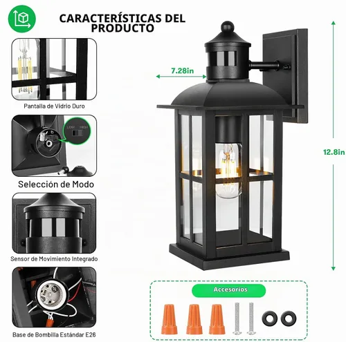 Vista 7 de Luces de porche con sensor de movimiento de 13 pulgadas, accesorios de luz exterior de anochecer a amanecer 100% de aluminio resistente a la Negro