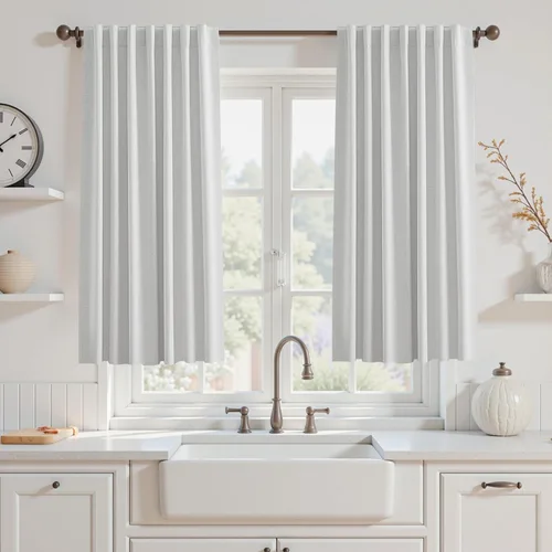 Vista 14 de UHITECH Cortinas opacas de 35 pulgadas de largo para sala de estar, 2 paneles, cortina opaca corta para cocina para ventanas pequeñas, cortinas
