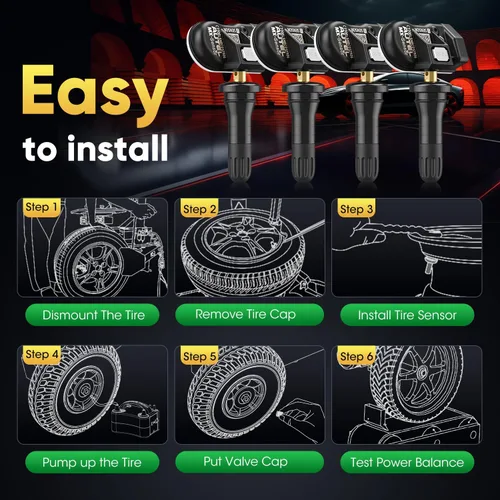 Vista 4 de Autel Juego de 4 sensores TPMS, sensor MX-2 en 1, 315 MHz + sensor programable universal TPMS de presión de 433 MHz, nivel OE 100% clonable por