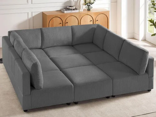 Vista 34 de Sofá biplaza de 66.9 pulgadas, sofá cama modular convertible de 2 plazas de pana, moderno juego de sofá combinado gratuito para sala de estar y Beige