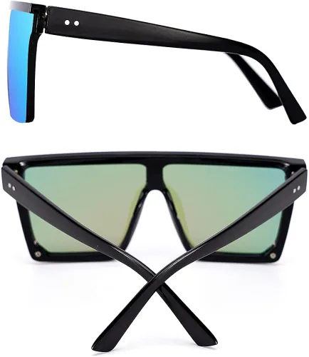 Vista 2 de OCERAVE 2 pares de gafas de sol cuadradas con parte superior plana para mujeres y hombres grandes tonos sin montura de gran tamaño grandes con espejo