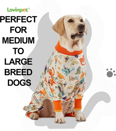 Vista 4 de LovinPet Pijamas para Perros de Raza Grande, Antilamer, Ropa de Recuperación, Tejido Jurásico Ligero, UV para Perros Medianos/Medianos