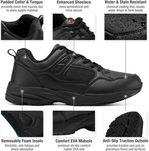 Vista 3 de HISEA Zapatos antideslizantes para hombre, ligeros, transpirables, antideslizantes, resistentes al agua y al aceite, tenis de trabajo casuales