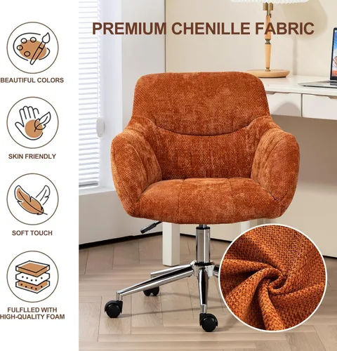 Vista 5 de Sillas de escritorio de oficina en casa, silla giratoria pequeña para computadora con ruedas, silla de tocador tapizada, silla de oficina