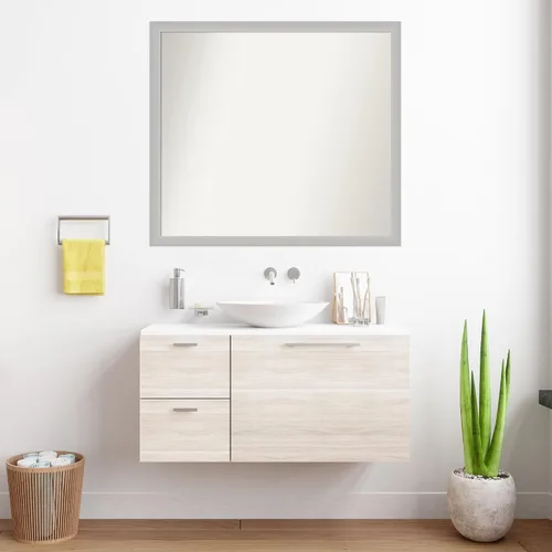 Vista 647 de Amanti Art Silver Bathroom Mirror for Over Sink, 26x35 Custom Made Marred Pewter Rectangle Vanity Mirror, Large Casual Wood Frame, Hangs Horizonally