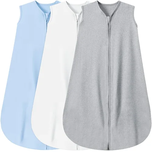 Vista 6 de BSTOPPT - Paquete de 3 sacos de dormir para bebés de 0 a 6 meses, 100 % rayón y algodón, con cierre de 2 vías, cómodos, elásticos y delgados. TOG