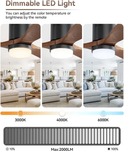 Vista 3 de Sofucor Ventilador de techo de 52 pulgadas con luces y control remoto, ventilador de techo de madera de perfil bajo de montaje al ras