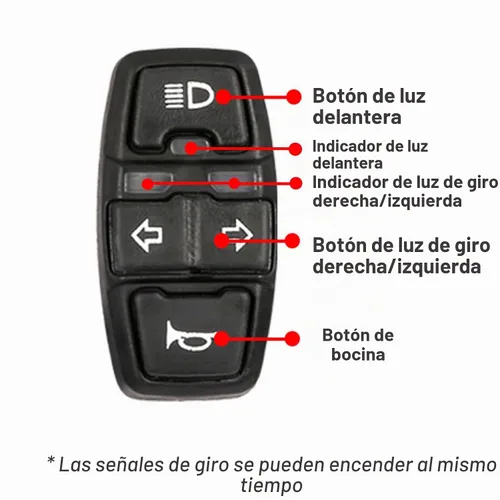 Vista 5 de Interruptor de señal de giro de bocina de luz de cabeza de motocicleta 3 en 1 para scooter e-bike