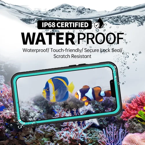 Vista 9 de BEASTEK Funda impermeable para iPhone 14 Plus, funda subacuática a prueba de golpes y polvo, serie FSN con protector de pantalla integrado con verde