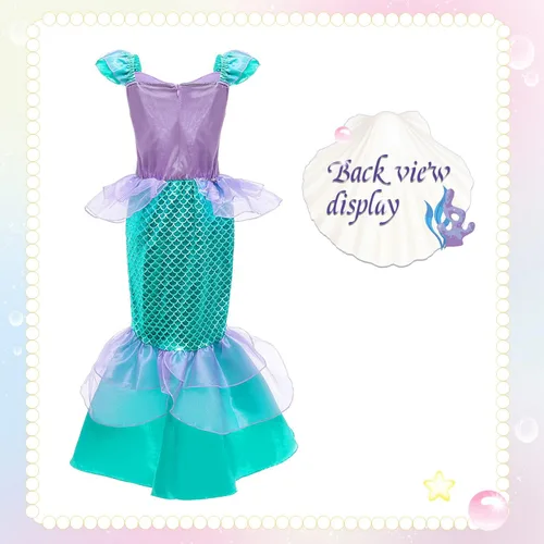 Vista 2 de Esvaiy Disfraz de sirena de princesa para niñas pequeñas disfraz de cumpleaños con accesorios