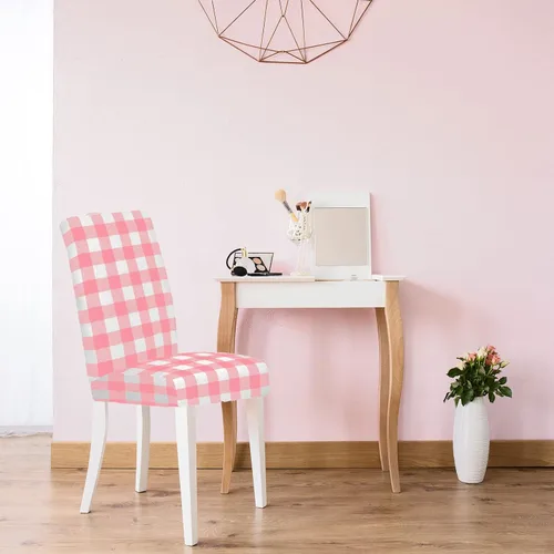 Vista 5 de Whaline Fundas para sillas a cuadros de búfalo, fundas para sillas de color rosa y blanco, protector de asiento elástico extraíble para el día