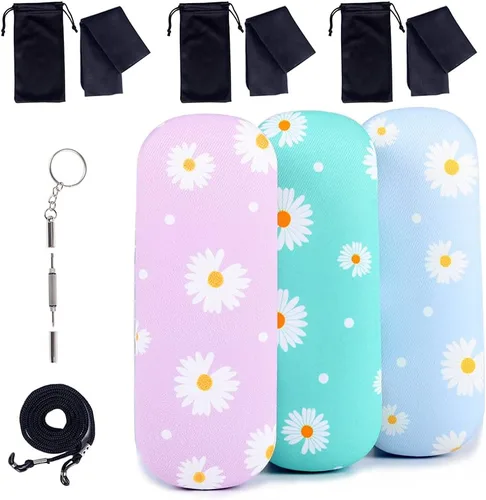 Vista 10 de ADBGV 3 fundas unisex rígidas para lentes, funda protectora para gafas, funda de gafas de sol con paño de limpieza A_negro+rosa+azul