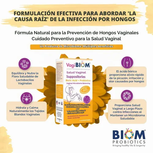Vista 4 de VagiBiom Supositorios de Ácido Bórico con Lactobacillus: Equilibrio de la Flora del Microbioma; Equilibra y Nutre la Flora Saludable; Sin Parabenos