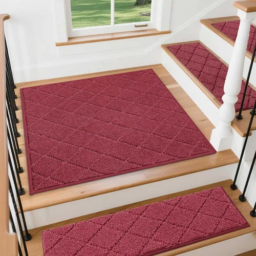 Vista 15 de COSY HOMEER - Alfombra antideslizante para escaleras, para interiores y escalones de madera, para niños y perros, 100 % poliéster, base de Beige