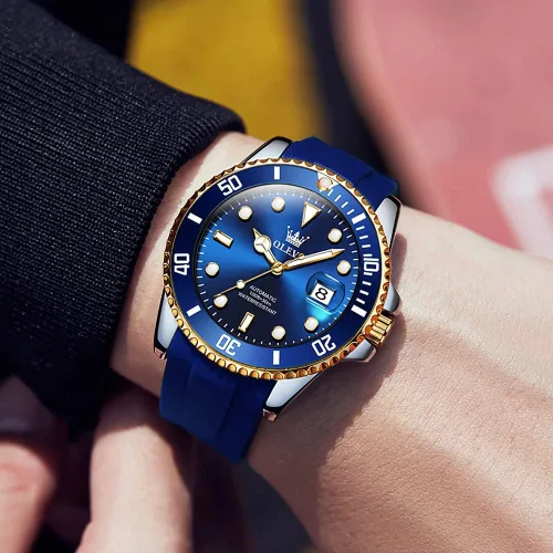 Vista 2 de Reloj automático de viento automático para hombre, reloj de lujo de acero inoxidable con fecha, reloj clásico impermeable con bisel giratorio