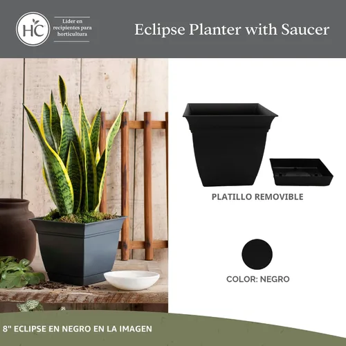 Vista 2 de The HC Companies, Eclipse - Maceta cuadrada de 12 pulgadas, con platillo, maceta para sembrar flores, verduras y hierbas en interiores y exteriores