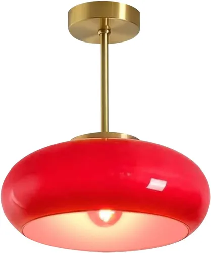 Vista 17 de Lámpara de techo vintage de vidrio rojo empotrado, lámpara de techo de cúpula redonda de 11 pulgadas, pantalla de vidrio de mediados de siglo
