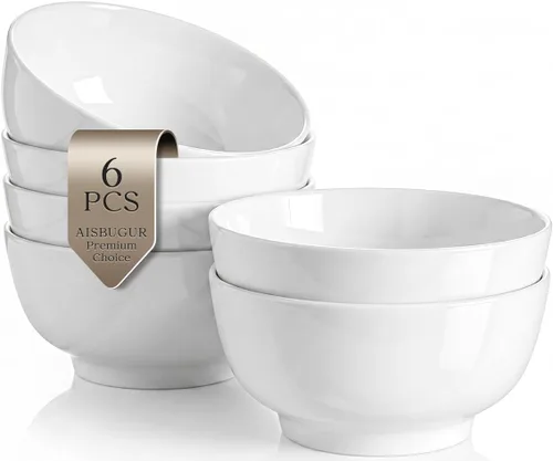 Vista 10 de AISBUGUR - Juego de 8 cuencos de postre, cuencos pequeños de cerámica de 10 oz para la cocina, cuencos blancos de 4.5" para helado aptos