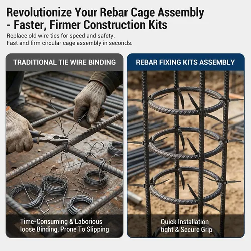 Vista 5 de Single Ring Rebar Form Kit Includes 3 Rebar Rings 12 Rebar Tie Wire 12.5" Heavy-Duty Round Rebar Tying Tool for Columns, Footings & Foundations
