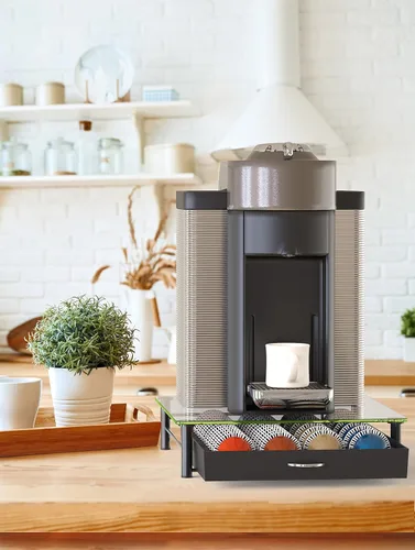 Vista 8 de Deco Brothers cajón de almacenamiento con soporte para cápsulas Nespresso vidrio templado, VertuoLine