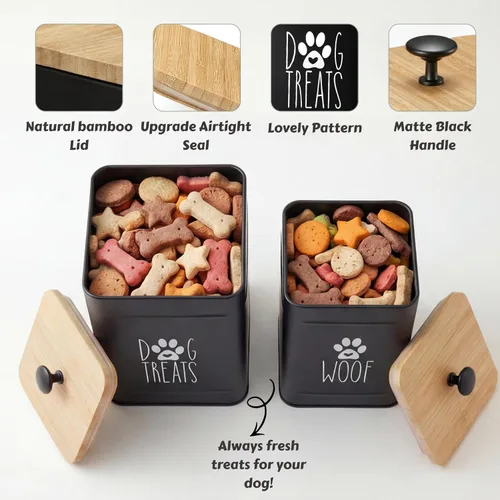 Vista 4 de PERFNIQUE Recipiente para golosinas para perros, juego de 2 tarros herméticos para golosinas para perros, tarro de galletas para encimera de cocina