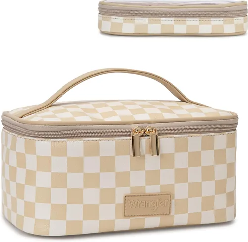 Vista 14 de Wrangler - Bolsa de maquillaje de viaje, 2 piezas, bolsa de cosméticos con Vaca café