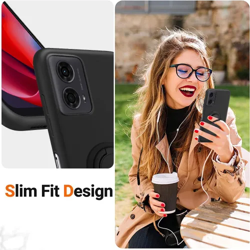 Vista 4 de Funda de teléfono para Motorola Moto G04/Moto G24/E14 con protector de pantalla de cristal, soporte de anillo giratorio de 360°, soporte de silicona