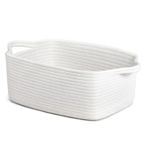 Vista 15 de CHICVITA Cesta de almacenamiento para regalos, bonitas cestas de cuerda de algodón para guardería, pequeña cesta de regalo con asas, cestas tejidas