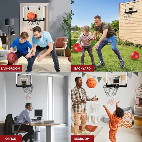 Vista 6 de Mini aro de baloncesto interior para niños para puerta pared habitación con 3 bolas marcador electrónico
