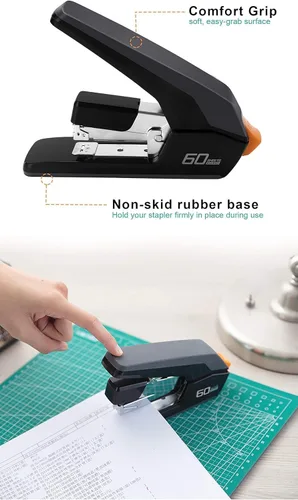 Vista 4 de Engrapadora Deli resistente sin esfuerzo, grapado de un solo toque, engrapadora ergonómica fácil de cargar, capacidad de 60 hojas, incluye 2000