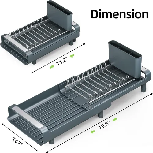 Vista 9 de [Usado] TOOLF Escurridor de platos pequeño, mini escurridor compacto expandible, escurridor de platos delgado y extensible de acero inoxidable