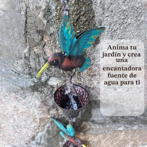 Vista 4 de Cadena de lluvia de 8.5 pies, colibrí y cadenas de lluvia para canaletas y bajantes verde pájaro
