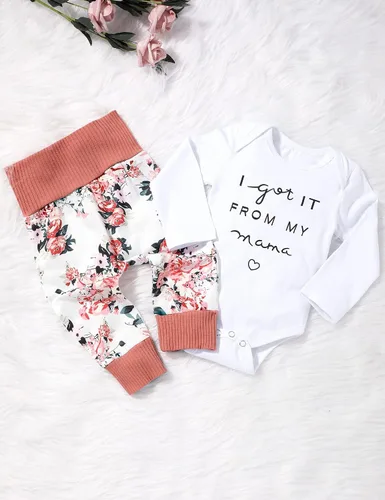 Vista 4 de WIQI Conjunto de 4 piezas de ropa para bebé recién nacida, conjunto floral de verano, ropa de bebé para niña