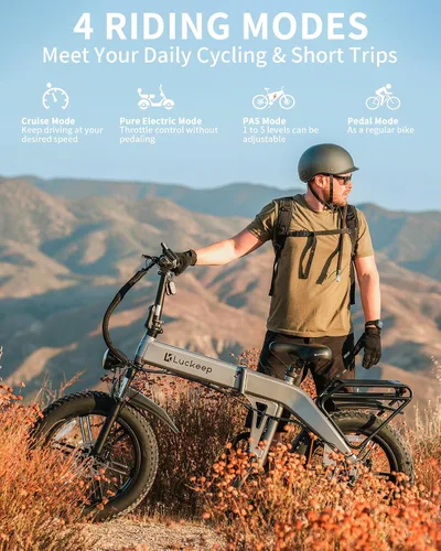 Vista 8 de Bicicleta eléctrica para adultos de 12001400 W de pico, 3028 MPH 60 millas, batería de 720 WH 20 x 4.0 neumáticos gruesos plegables para adultos