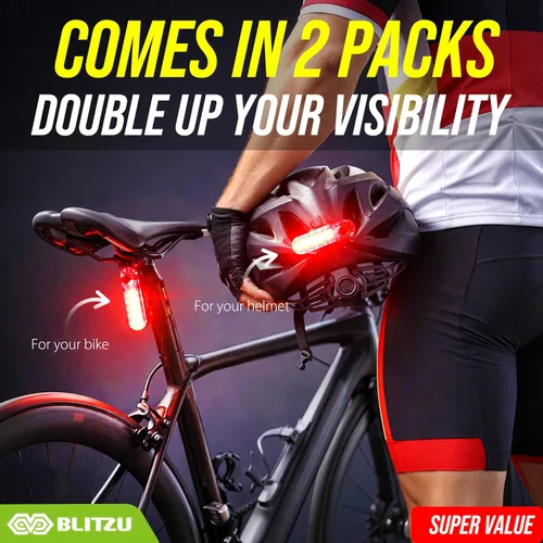 Vista 2 de BLITZU Paquete de 2 luces traseras de bicicleta recargables USB-C, accesorios brillantes para bicicleta trasera de ciclismo, accesorios
