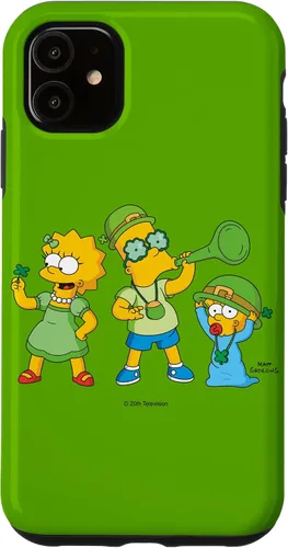 Vista 5 de Funda verde para iPhone 15 The Simpsons Lisa Bart Maggie Día de San Patricio