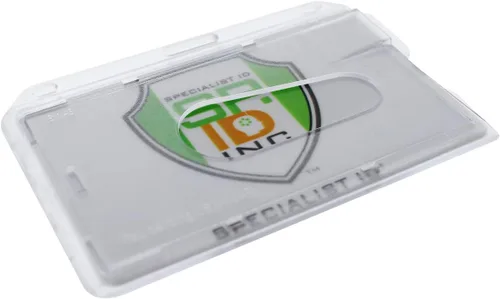 Vista 8 de Soporte para tarjetas de identificación horizontal delgado y resistente, plástico duro (1 tarjeta), policarbonato transparente, CR80 individual