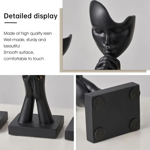 Vista 6 de 3 piezas de estatuas de oración de decoración negra, figuras modernas de oración de paz, detalles de decoración de estantes, escultura de arte